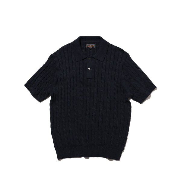 BEAMS PLUS「Knit Polo Cable」|ポロシャツ|NAVY