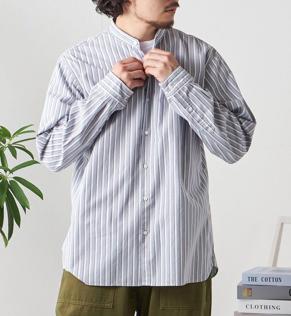 SHIPS any「SHIPS any: ストライプ / ソリッド リラックス バンドカラー シャツ 25AW◇」|シャツ・ブラウス|チャコールグレー