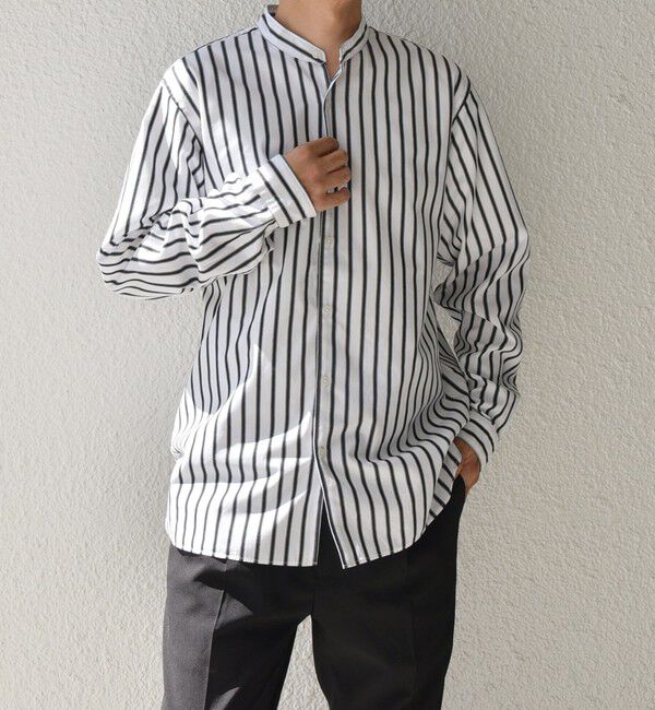 SHIPS any「SHIPS any: ストライプ / ソリッド リラックス バンドカラー シャツ 25AW◇」|シャツ・ブラウス|