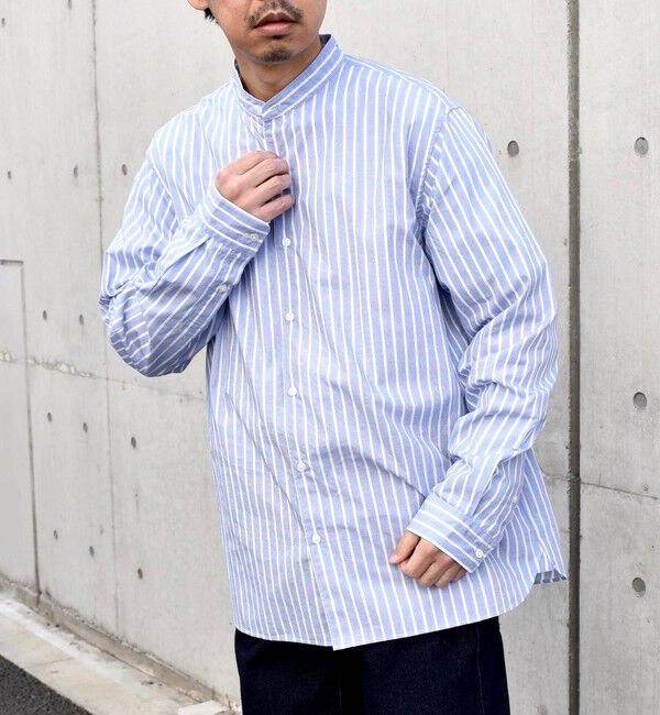 SHIPS any「SHIPS any: ストライプ / ソリッド リラックス バンドカラー シャツ 25AW◇」|シャツ・ブラウス|ブルー