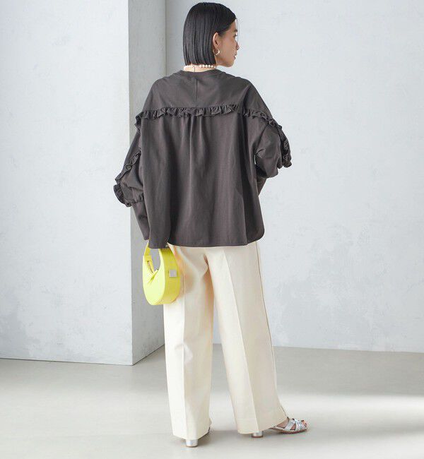 SHIPS for women「〈洗濯機可能〉ロング リブ スリーブ フリル カットソー」|Tシャツ・カットソー|