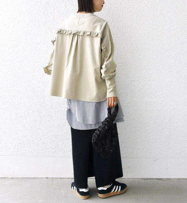 SHIPS for women「〈洗濯機可能〉ロング リブ スリーブ フリル カットソー」|Tシャツ・カットソー|