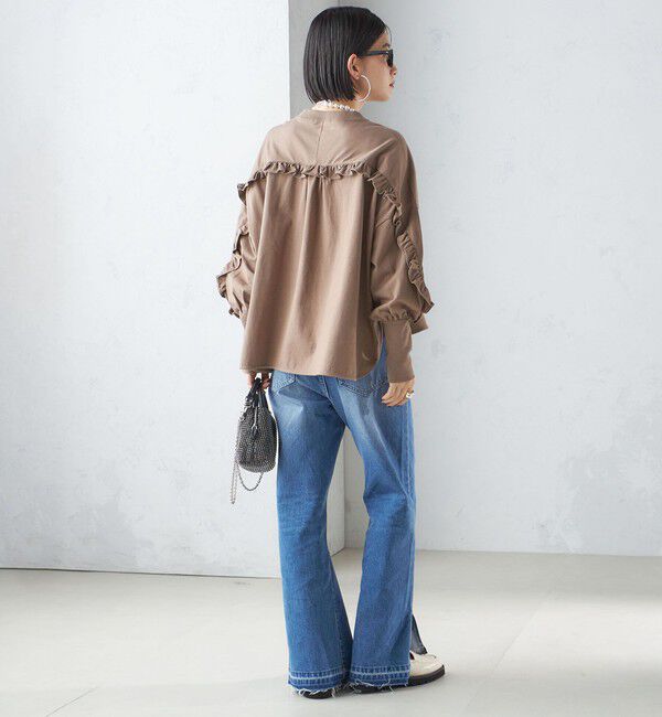 SHIPS for women「〈洗濯機可能〉ロング リブ スリーブ フリル カットソー」|Tシャツ・カットソー|