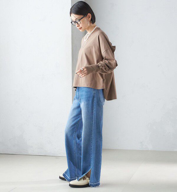 SHIPS for women「〈洗濯機可能〉ロング リブ スリーブ フリル カットソー」|Tシャツ・カットソー|