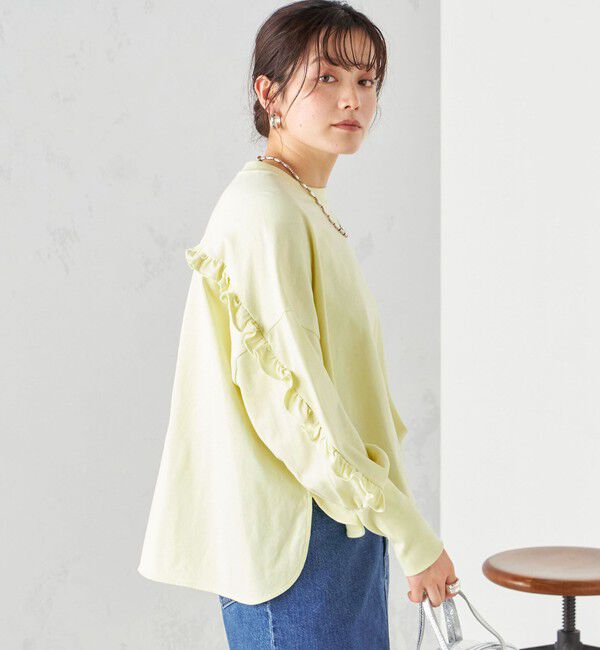 SHIPS for women「〈洗濯機可能〉ロング リブ スリーブ フリル カットソー」|Tシャツ・カットソー|