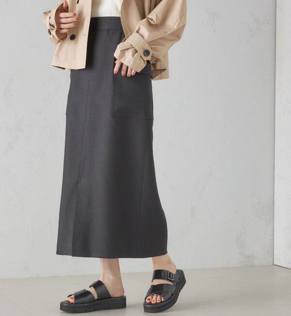 SHIPS for women「麻混 ストライプ 無地 ポケット タイト スカート ◇」|スカート|ブラック