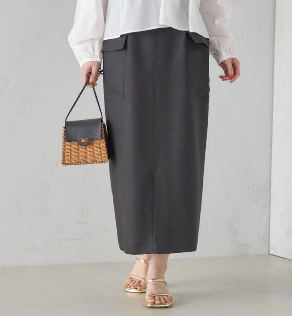 SHIPS for women「麻混 ストライプ 無地 ポケット タイト スカート ◇」|スカート|