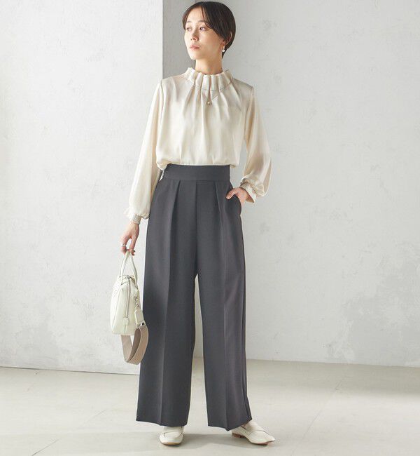 SHIPS for women「【一部WEB限定】〈手洗い可能〉ヴィンテージ サテン ネック ギャザー ブラウス」|シャツ・ブラウス|