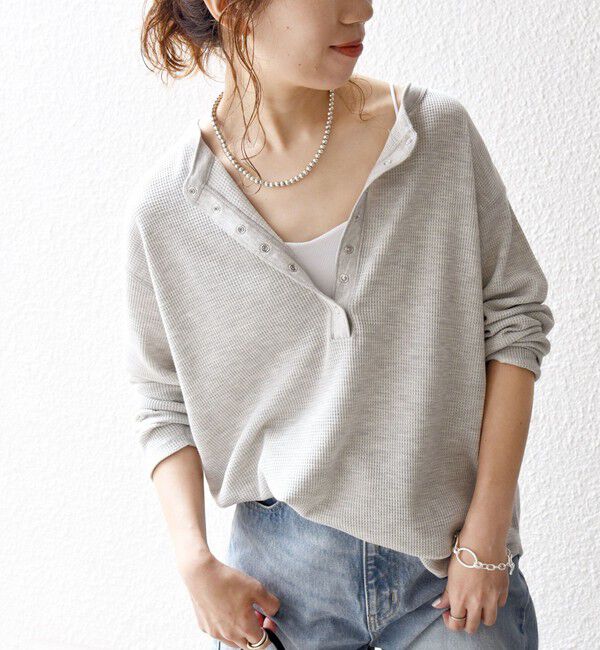 SHIPS any「SHIPS any:〈洗濯機可能〉ワッフル ヘンリーネック ラウンドヘム プルオーバー」|Tシャツ・カットソー|