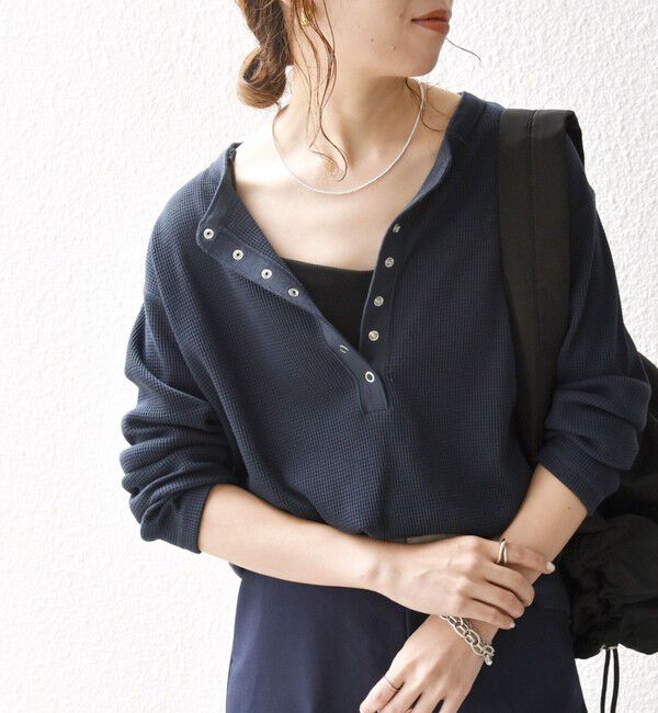 SHIPS any「SHIPS any:〈洗濯機可能〉ワッフル ヘンリーネック ラウンドヘム プルオーバー」|Tシャツ・カットソー|