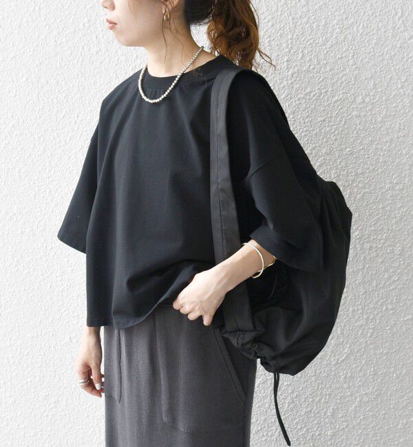 SHIPS any「【WEB限定】SHIPS any:〈洗濯機可能〉インレイ ハーフスリーブ ショートTEE」|Tシャツ・カットソー|ブラック