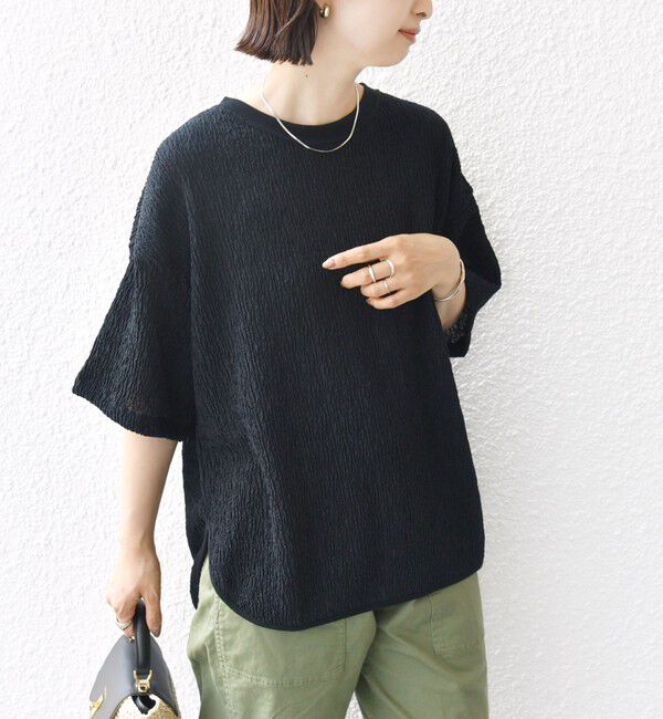 SHIPS for women「〈手洗い可能〉ランダム ブルーゼ ショート スリーブ プルオーバー」|Tシャツ・カットソー|