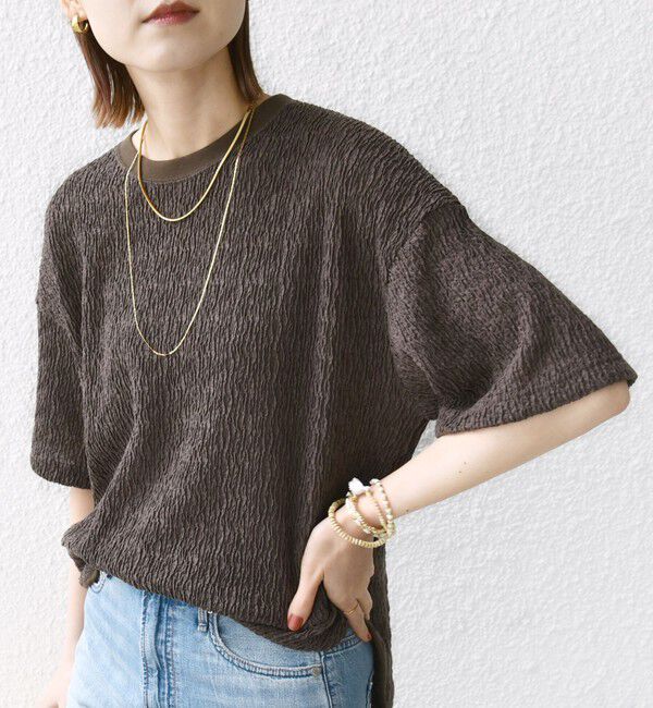 SHIPS for women「〈手洗い可能〉ランダム ブルーゼ ショート スリーブ プルオーバー」|Tシャツ・カットソー|ブラウン系