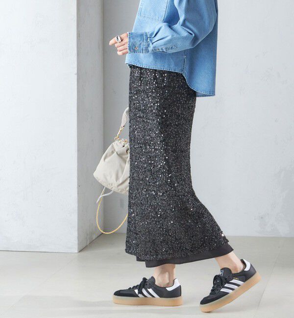 SHIPS for women「〈手洗い可能〉スパンコール Iライン スカート」|スカート|ブラック