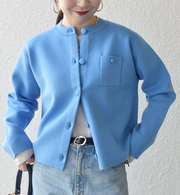 SHIPS any「SHIPS any: ミラノリブ ノーカラー ニット ジャケット カーディガン」|カーディガン|