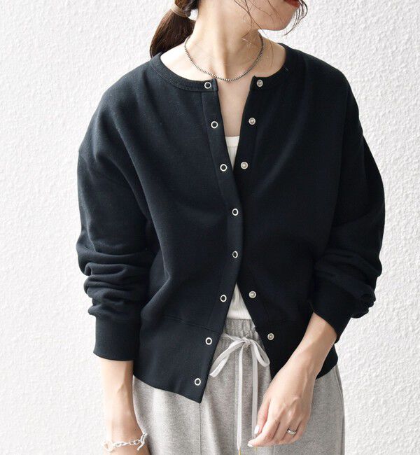 SHIPS any「【WEB限定】SHIPS any: USA コットン 裏起毛 コンパクト スナップ カーディガン」|カーディガン|ブラック