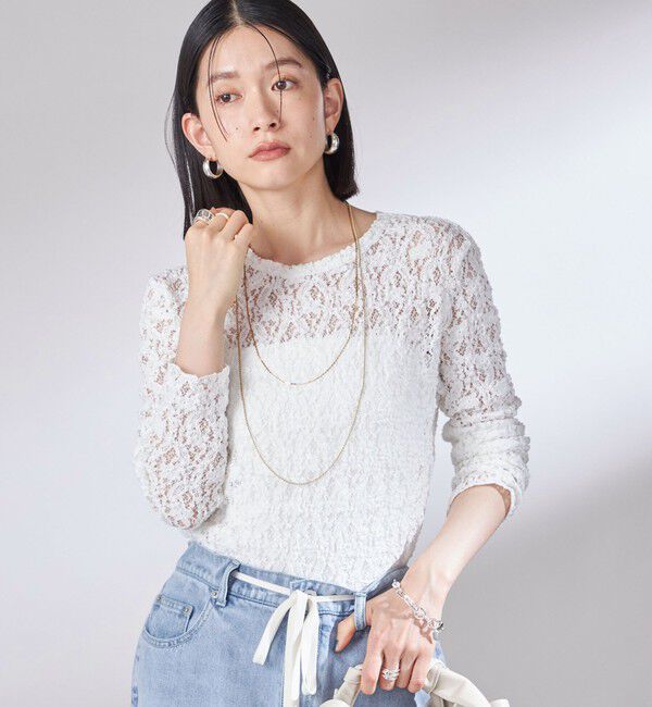 SHIPS for women「〈手洗い可能〉ラッセル レース クルーネック カットソー」|Tシャツ・カットソー|