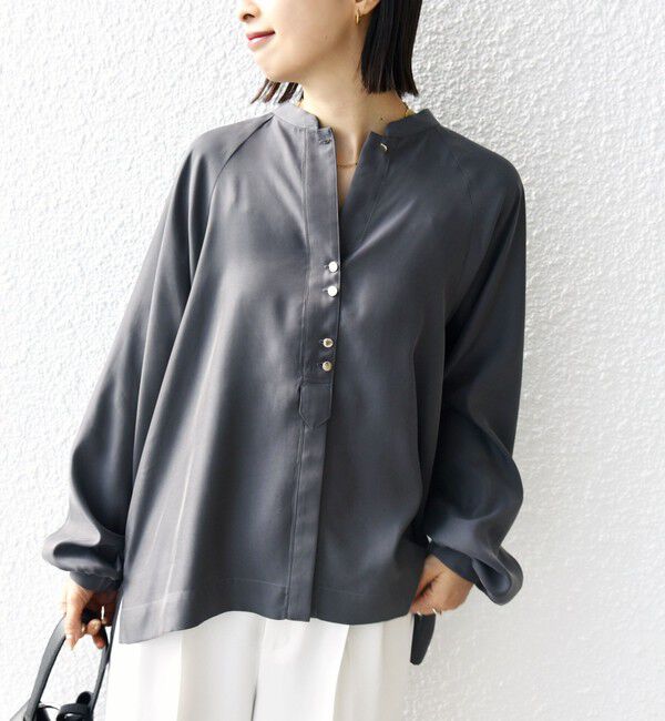 SHIPS for women「〈手洗い可能〉メタル ボタン シャンブレー ブラウス」|シャツ・ブラウス|ダークグレー