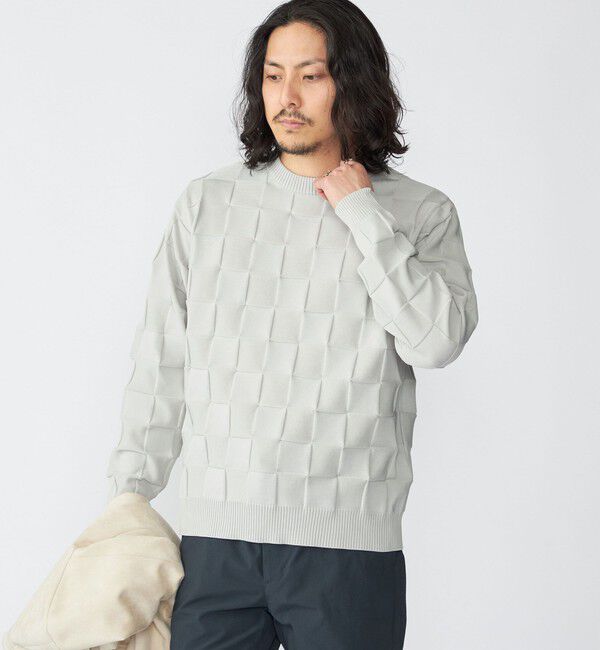 SHIPS「SHIPS: 〈手洗い可能〉Amossa(R) シャンティ ブロック リンクス編み 長袖 ニット」|ニット・セーター|ライトグレー