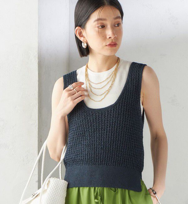 SHIPS for women「〈手洗い可能〉ペーパー ポリエステル ノースリーブ プルオーバー」|ベスト・ジレ|ネイビー