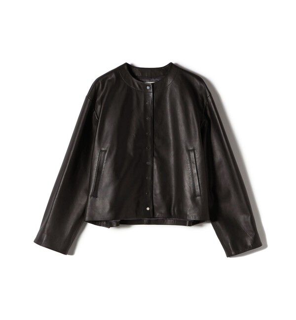 SHIPS for women「SHEEP レザー ノーカラー ブルゾン」|ノーカラージャケット|
