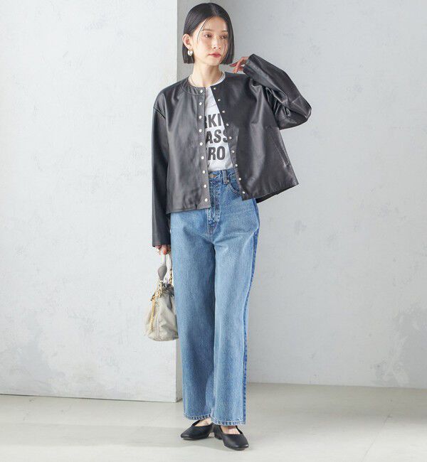 SHIPS for women「SHEEP レザー ノーカラー ブルゾン」|ノーカラージャケット|