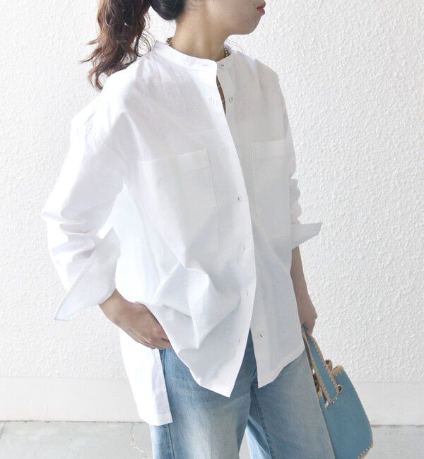 SHIPS any「【WEB限定】SHIPS any: 〈洗濯機可能〉リネン ミックス スタンドカラー ポケット シャツ 25SS」|シャツ・ブラウス|