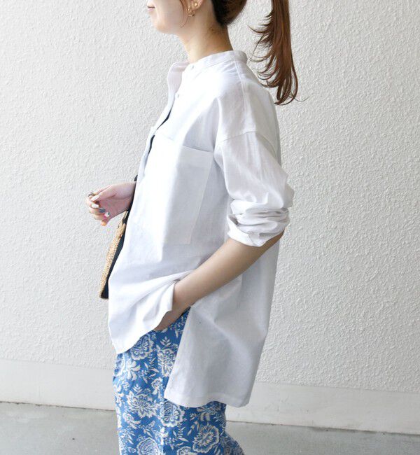 SHIPS any「【WEB限定】SHIPS any: 〈洗濯機可能〉リネン ミックス スタンドカラー ポケット シャツ 25SS」|シャツ・ブラウス|