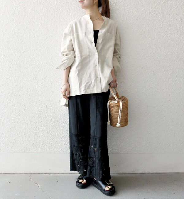 SHIPS any「【WEB限定】SHIPS any: 〈洗濯機可能〉リネン ミックス スタンドカラー ポケット シャツ 25SS」|シャツ・ブラウス|