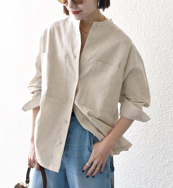 SHIPS any「【WEB限定】SHIPS any: 〈洗濯機可能〉リネン ミックス スタンドカラー ポケット シャツ 25SS」|シャツ・ブラウス|