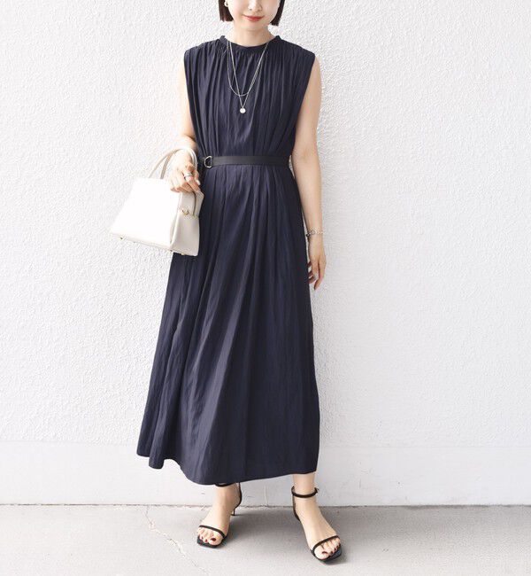 SHIPS for women「〈手洗い可能〉割繊 無地 ノースリーブ ワンピース」|ワンピース|ネイビー
