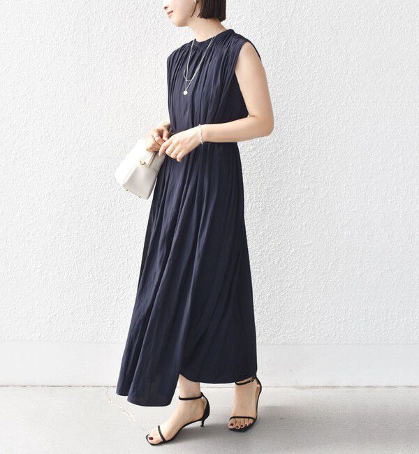 SHIPS for women「〈手洗い可能〉割繊 無地 ノースリーブ ワンピース」|ワンピース|