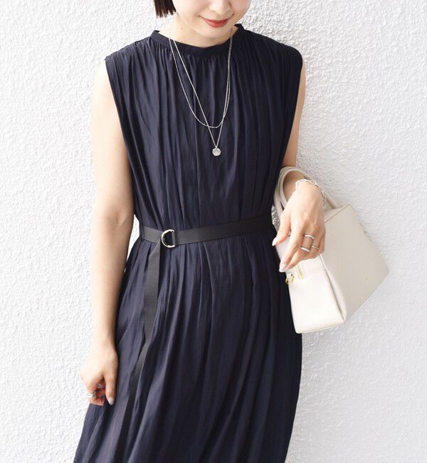 SHIPS for women「〈手洗い可能〉割繊 無地 ノースリーブ ワンピース」|ワンピース|