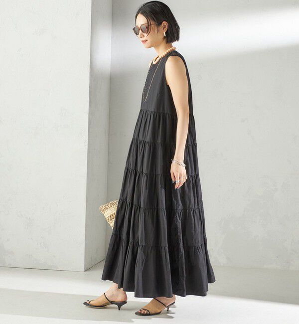 SHIPS for women「〈手洗い可能〉Fanaka:ポプリン ティアード ロング ワンピース」|ワンピース|