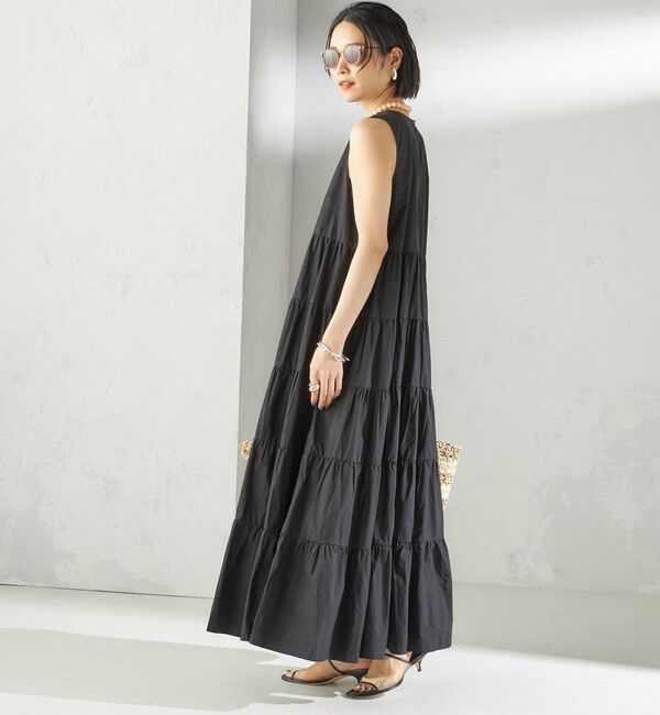 SHIPS for women「〈手洗い可能〉Fanaka:ポプリン ティアード ロング ワンピース」|ワンピース|