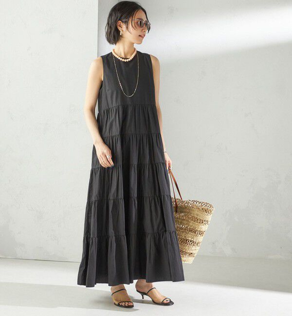 SHIPS for women「〈手洗い可能〉Fanaka:ポプリン ティアード ロング ワンピース」|ワンピース|