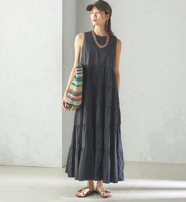 SHIPS for women「〈手洗い可能〉Fanaka:ポプリン ティアード ロング ワンピース」|ワンピース|