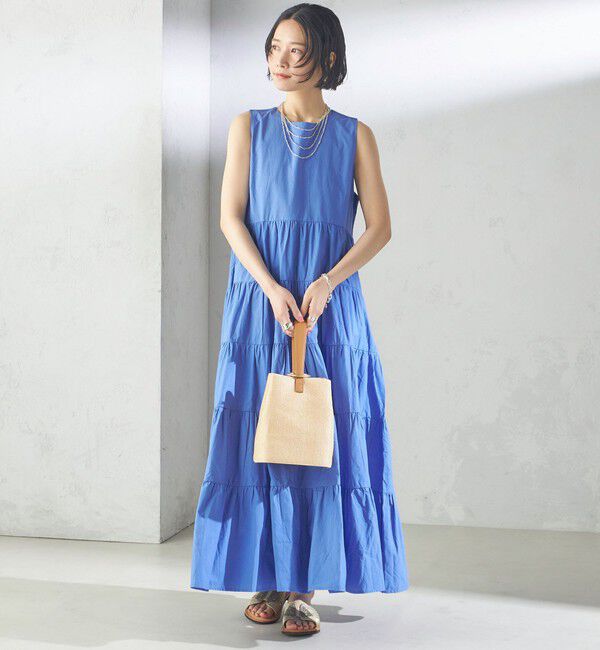 SHIPS for women「〈手洗い可能〉Fanaka:ポプリン ティアード ロング ワンピース」|ワンピース|