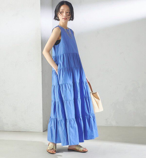 SHIPS for women「〈手洗い可能〉Fanaka:ポプリン ティアード ロング ワンピース」|ワンピース|