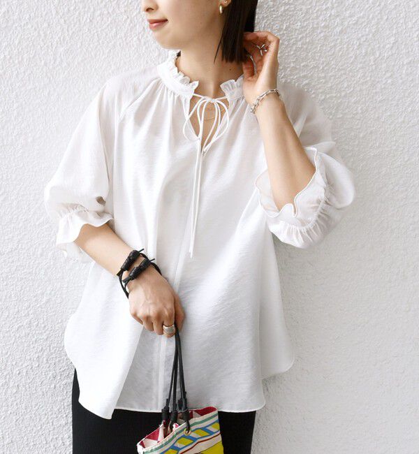 SHIPS for women「〈洗濯機可能〉前後 2WAY フリル リボン シアー ブラウス」|シャツ・ブラウス|