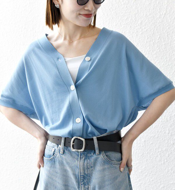 SHIPS any「SHIPS any:〈接触冷感/手洗い可能〉Vネック ドルマン ミディ カーディガン」|カーディガン|ライトブルー