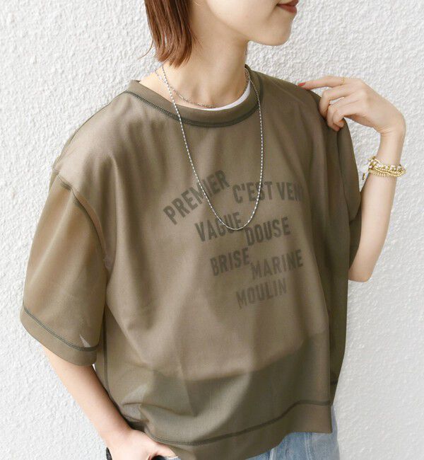 SHIPS for women「〈手洗い可能〉シアー トリコット ショート スリーブ プルオーバー」|Tシャツ・カットソー|オリーブ