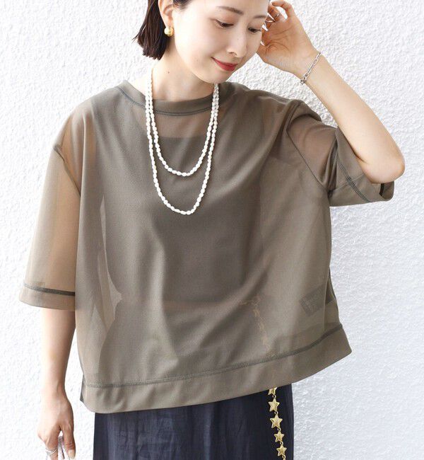 SHIPS for women「〈手洗い可能〉シアー トリコット ショート スリーブ プルオーバー」|Tシャツ・カットソー|