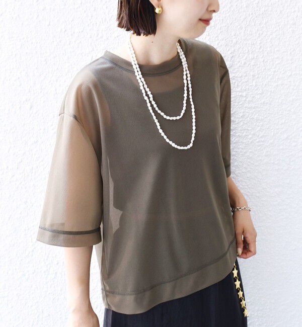 SHIPS for women「〈手洗い可能〉シアー トリコット ショート スリーブ プルオーバー」|Tシャツ・カットソー|