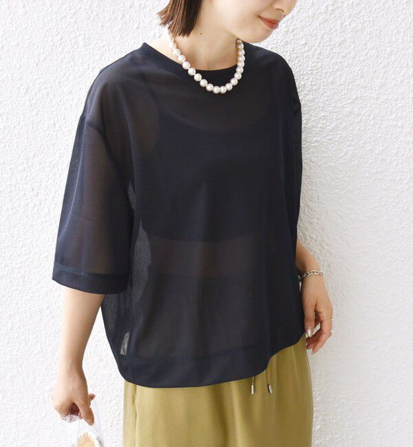 SHIPS for women「〈手洗い可能〉シアー トリコット ショート スリーブ プルオーバー」|Tシャツ・カットソー|