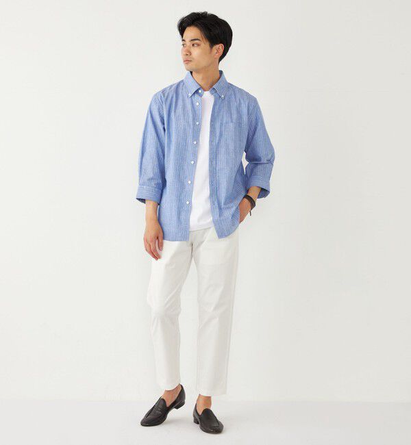 SHIPS Colors 「SHIPS Colors:コットン リネン ストライプ 7分袖 シャツ」|シャツ・ブラウス|