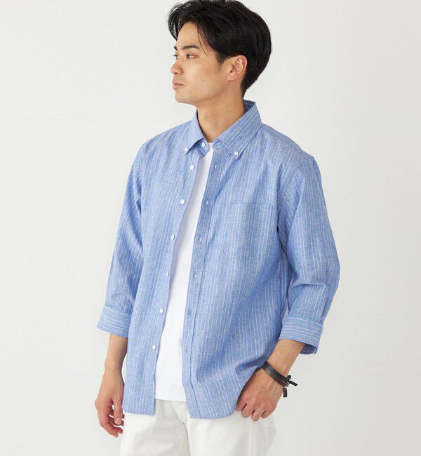 SHIPS Colors 「SHIPS Colors:コットン リネン ストライプ 7分袖 シャツ」|シャツ・ブラウス|
