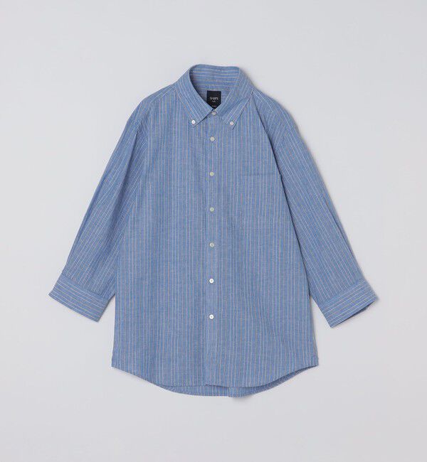 SHIPS Colors 「SHIPS Colors:コットン リネン ストライプ 7分袖 シャツ」|シャツ・ブラウス|ネイビー