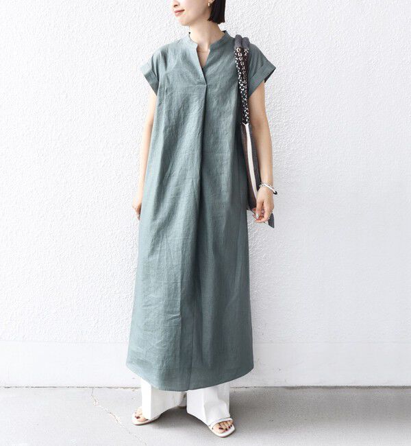 SHIPS for women「《予約》【WEB限定】〈手洗い可能〉リネン レーヨン コーティング ワンピース」|ワンピース|オリーブ