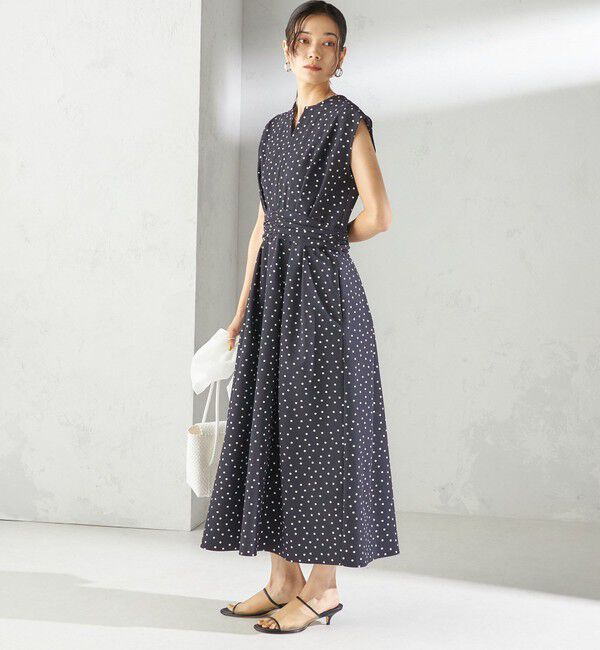 SHIPS for women「〈手洗い可能〉サッカー ストレッチ ドット 無地 フレンチ スリーブ ワンピース」|ワンピース|